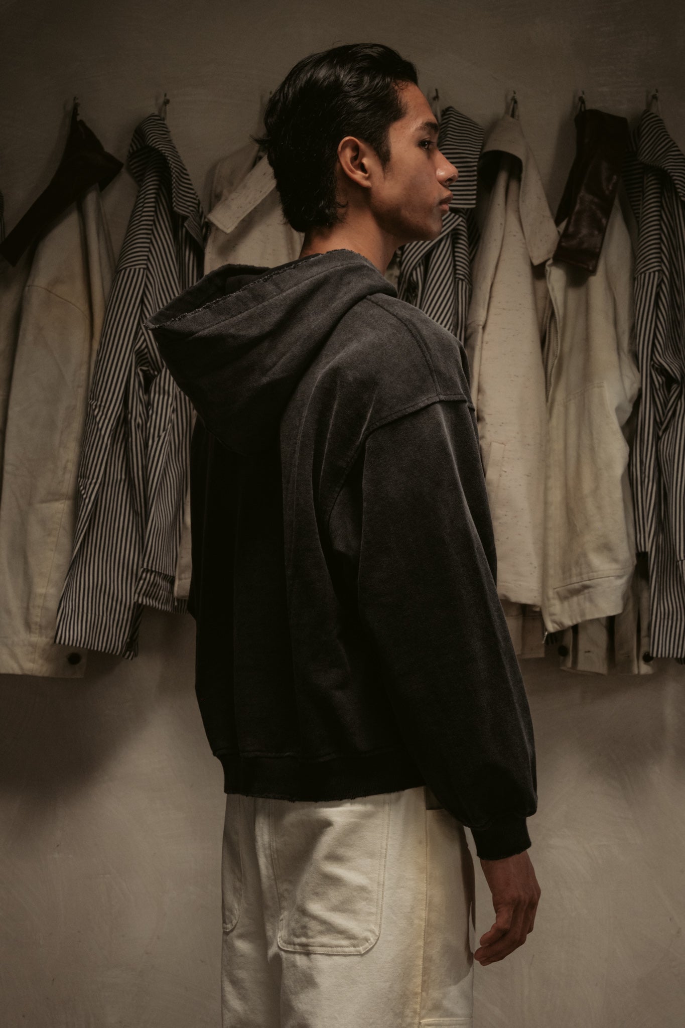 Sun Faded Hoodie Henley - Vintage Black