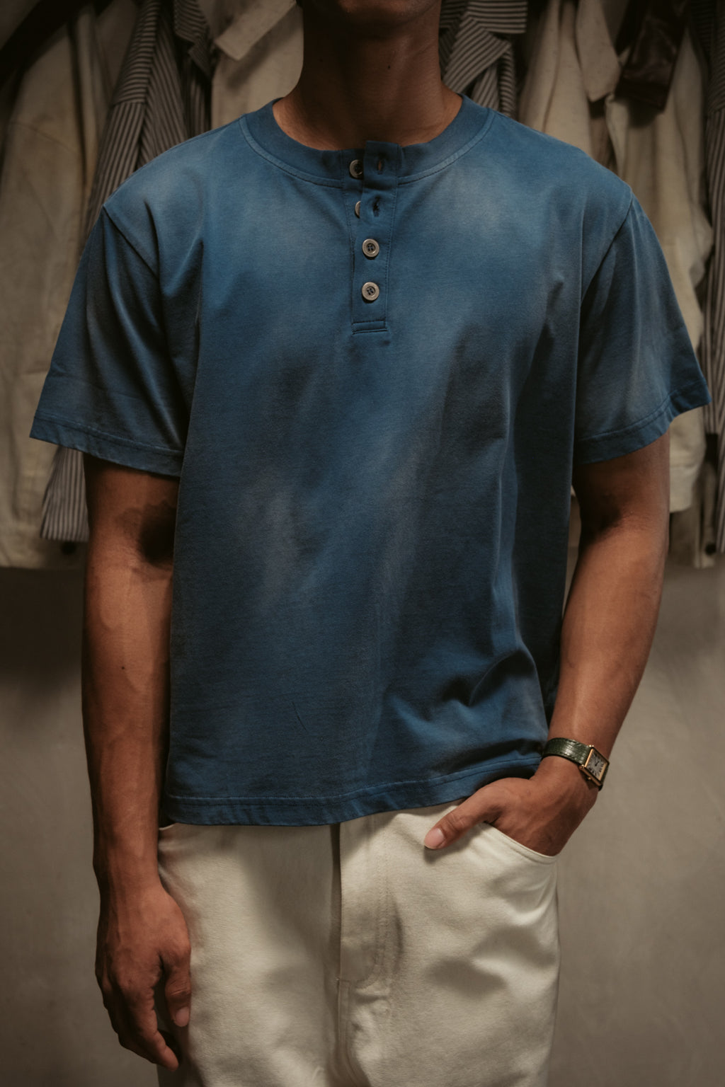 Sun Faded Henley - Vintage Blue