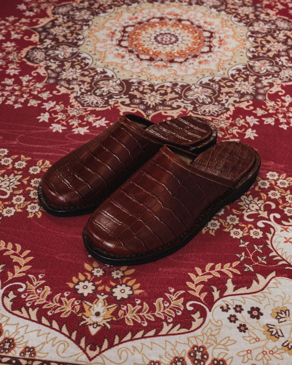 Crocodile Leather Mules - Dark Brown