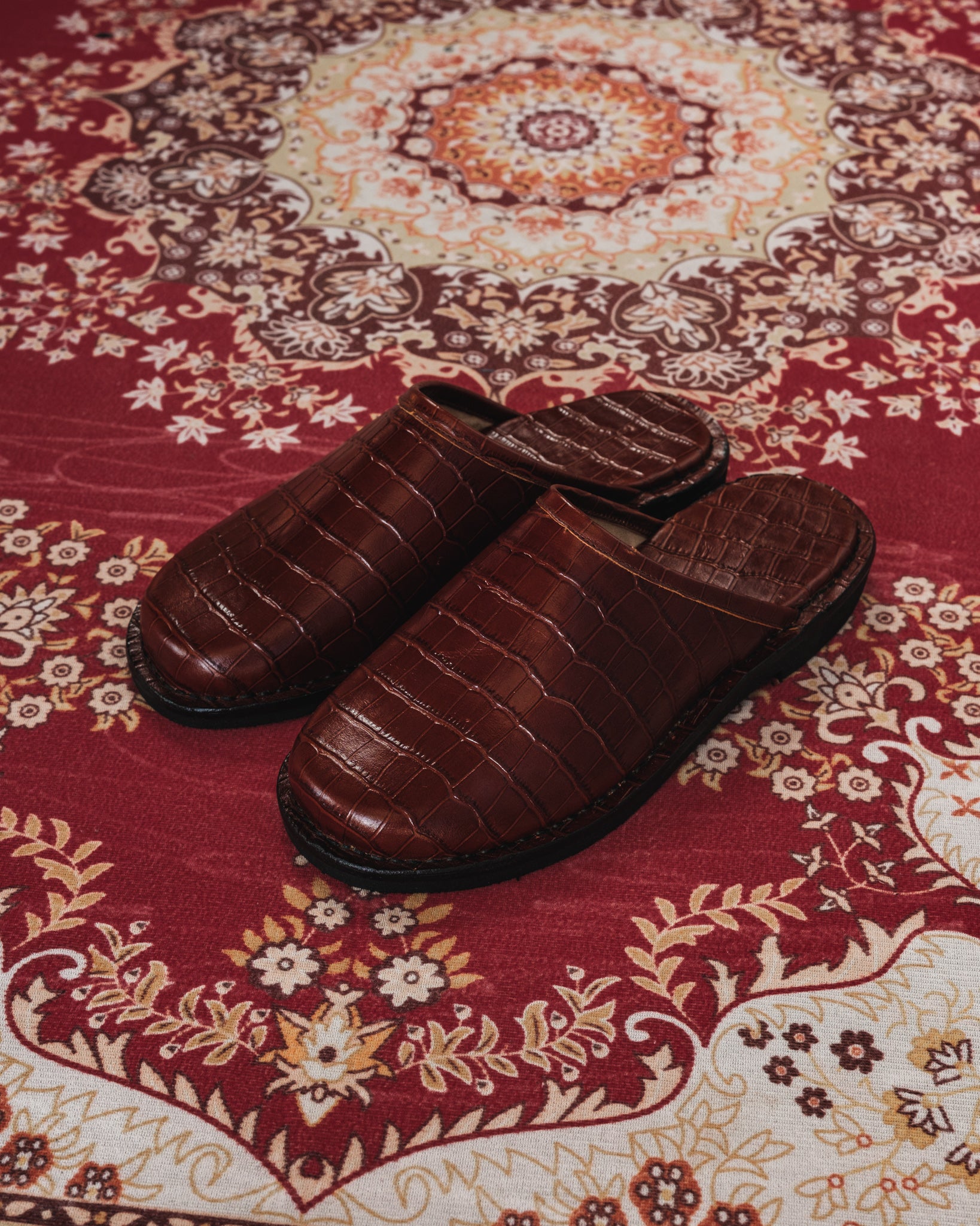 Crocodile Leather Mules - Dark Brown