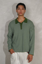 Knit Polo Long-Sleeve - Green Stripe