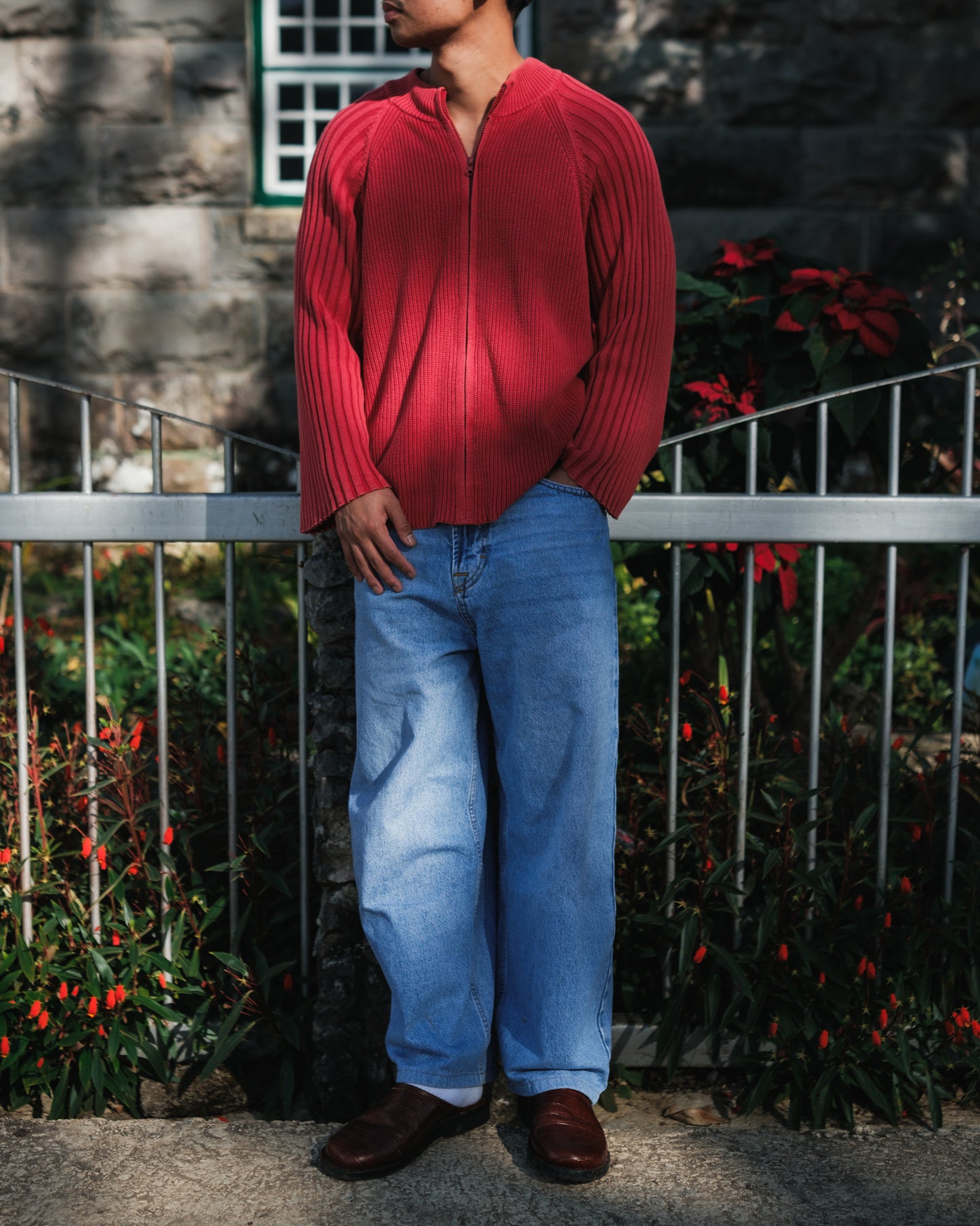 Full-Zip Knitwear - Washed Red