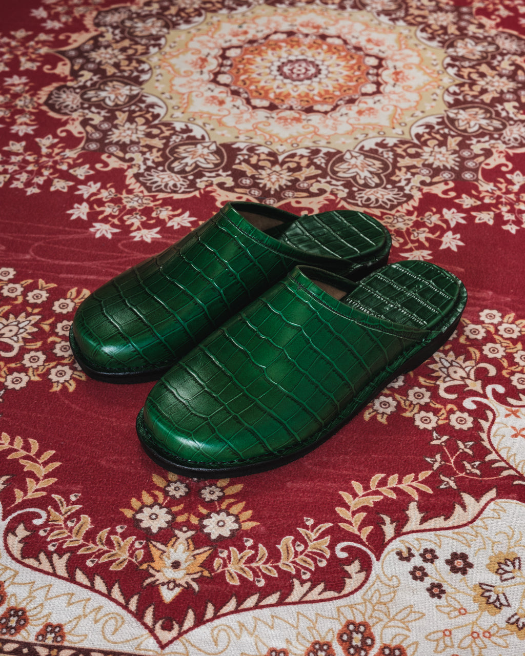 Crocodile Leather Mules - Dark Green
