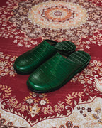 Crocodile Leather Mules - Dark Green