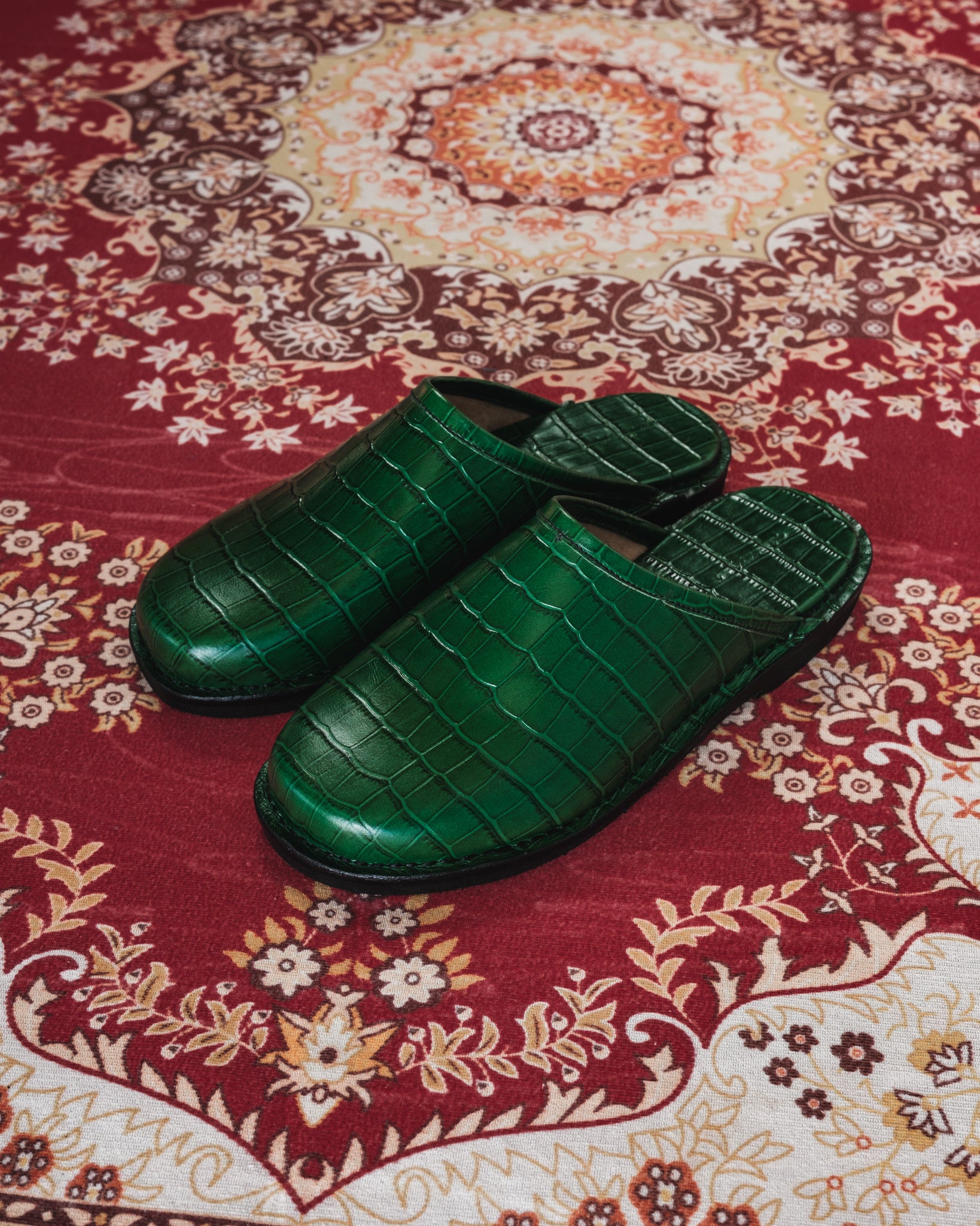 Crocodile Leather Mules - Dark Green