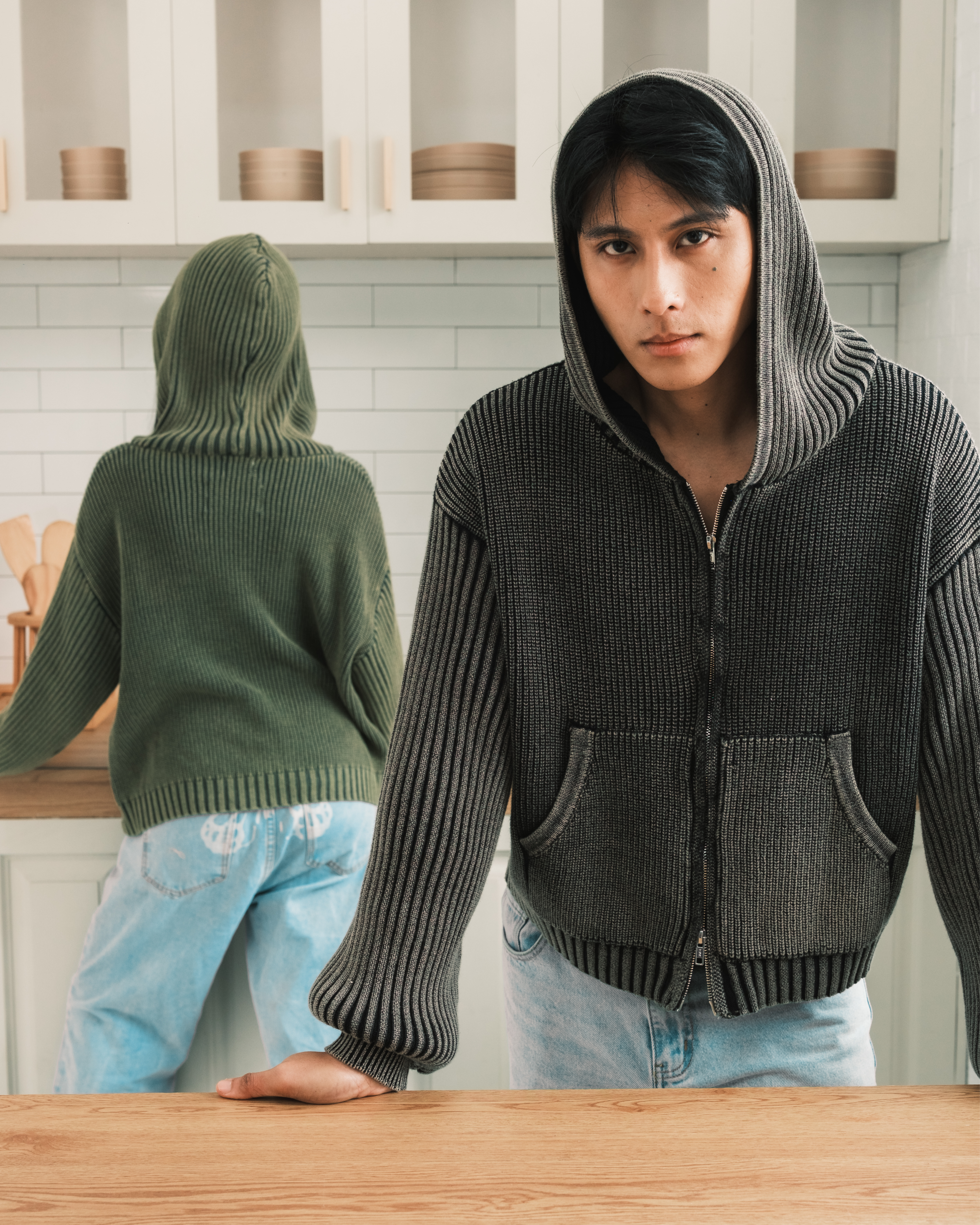 Knit Full-zip Hoodie - Washed Green