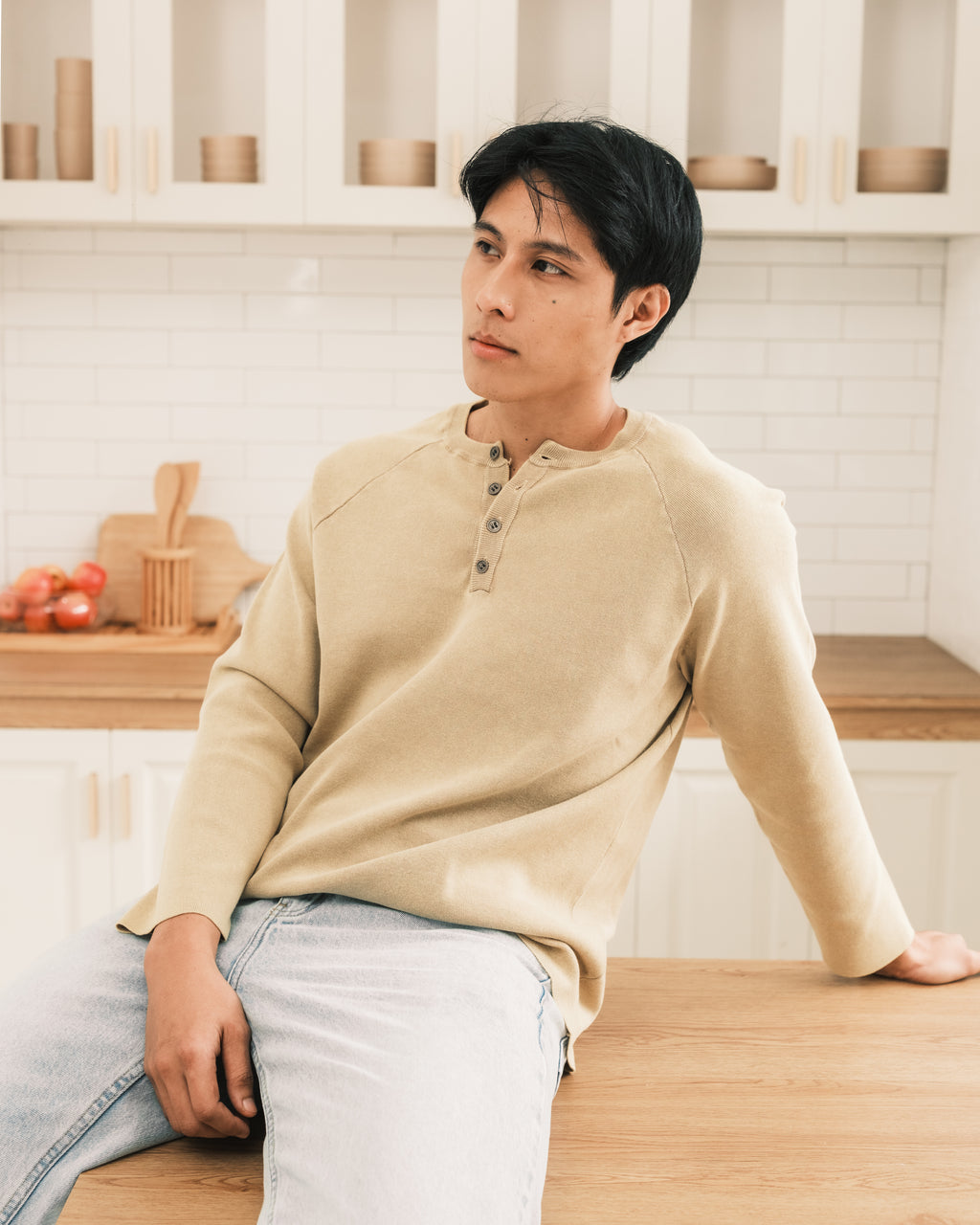 Knit Long-sleeve Henley - Washed Sand