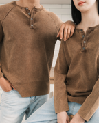 Knit Long-sleeve Henley - Washed Brown
