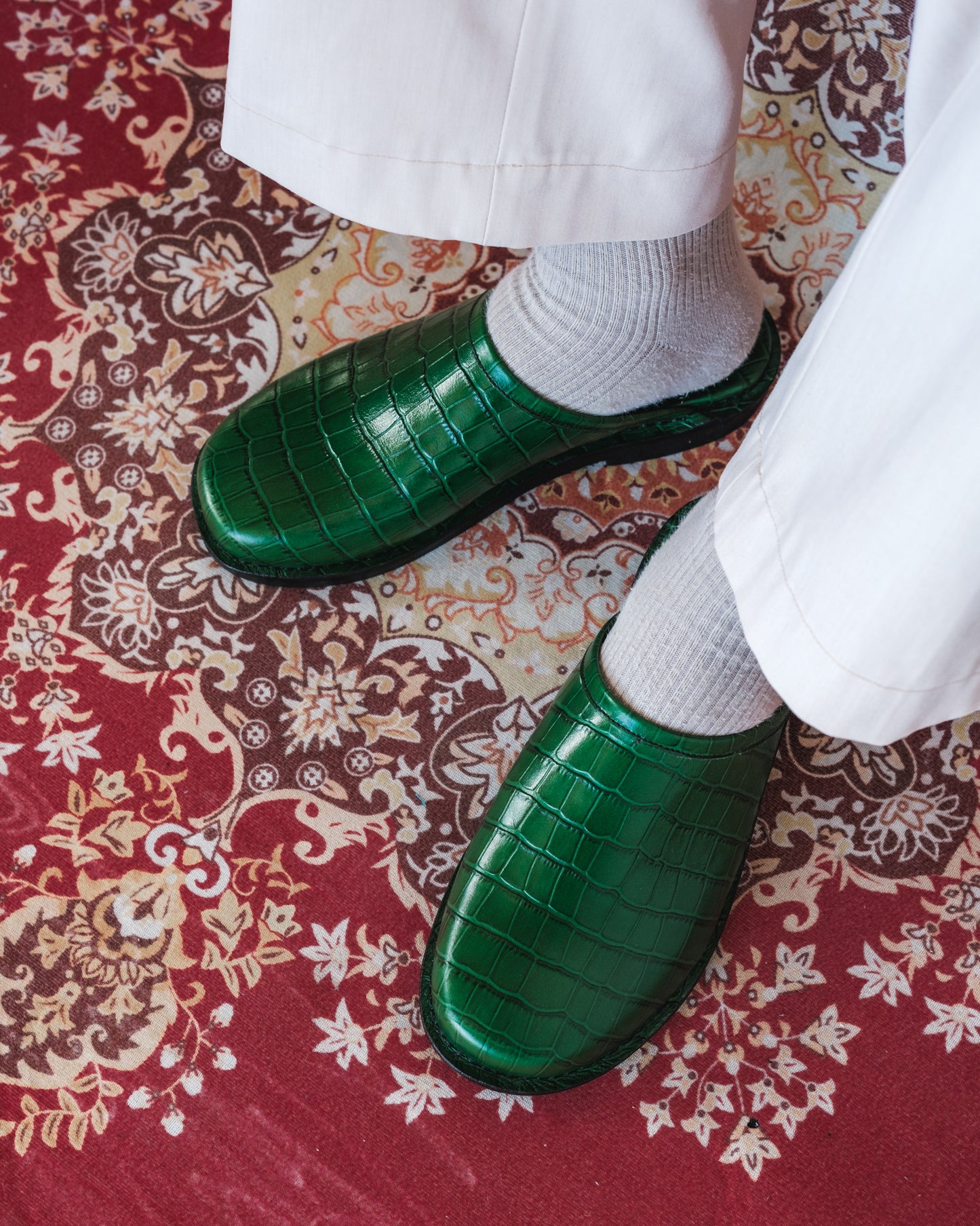 Crocodile Leather Mules - Dark Green