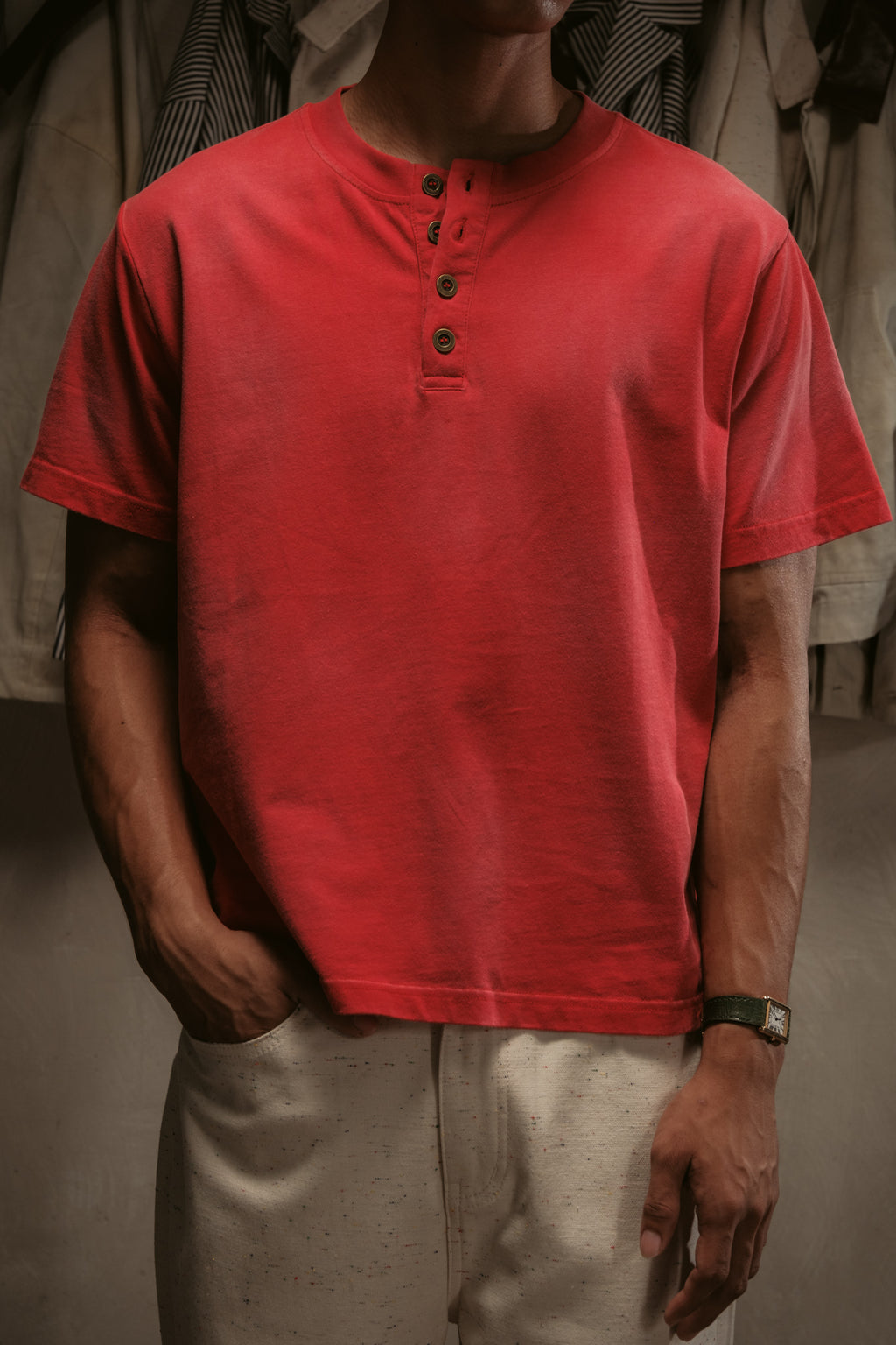 Sun Faded Henley - Vintage Red
