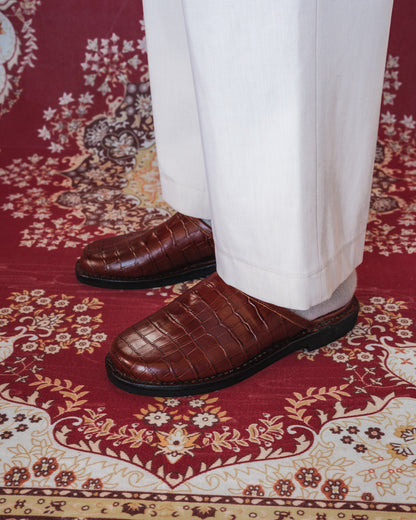 Crocodile Leather Mules - Dark Brown
