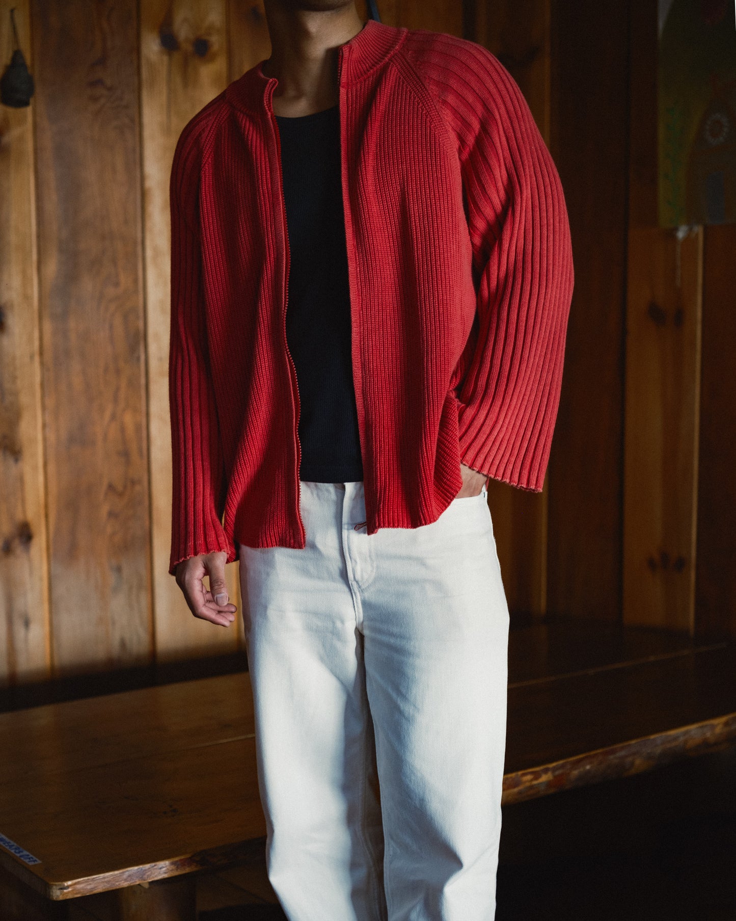Full-Zip Knitwear - Washed Red