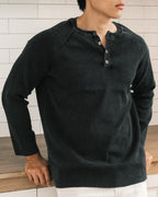 Knit Long-sleeve Henley - Dark Washed Black