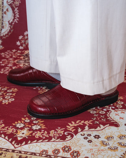 Crocodile Leather Mules - Red Wine