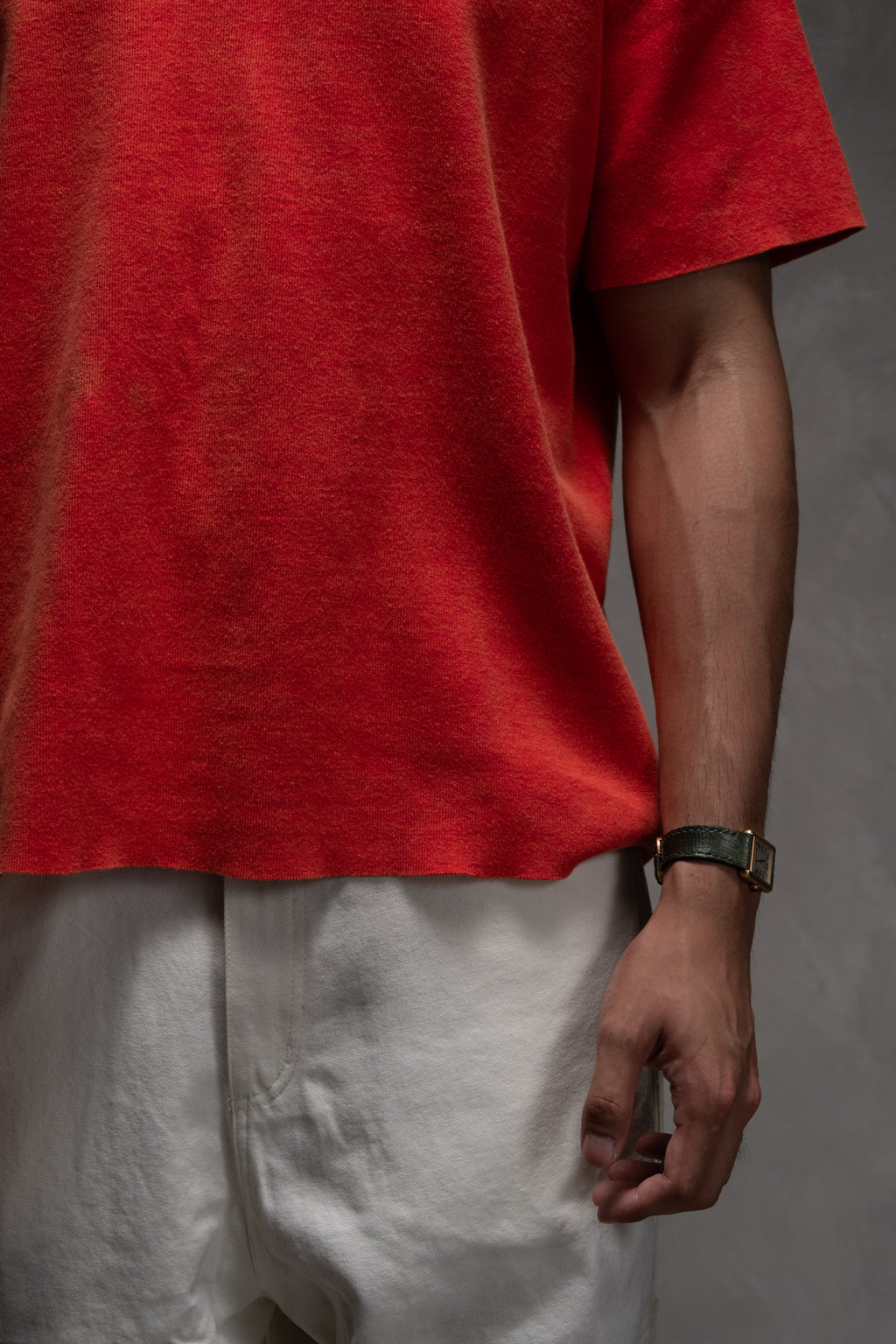 Knit Short-sleeve Henley - Vintage Red