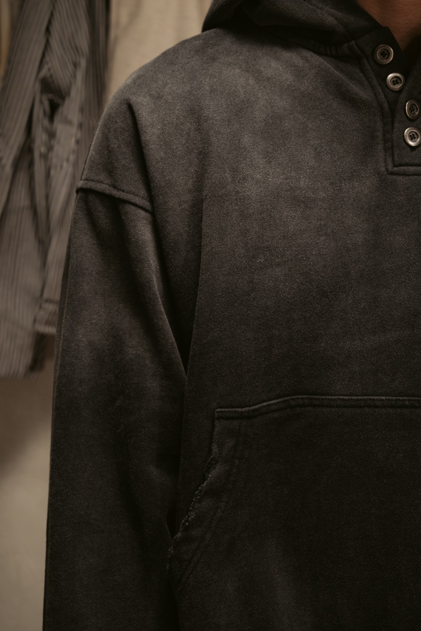 Sun Faded Hoodie Henley - Vintage Black