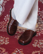 Crocodile Leather Mules - Dark Brown