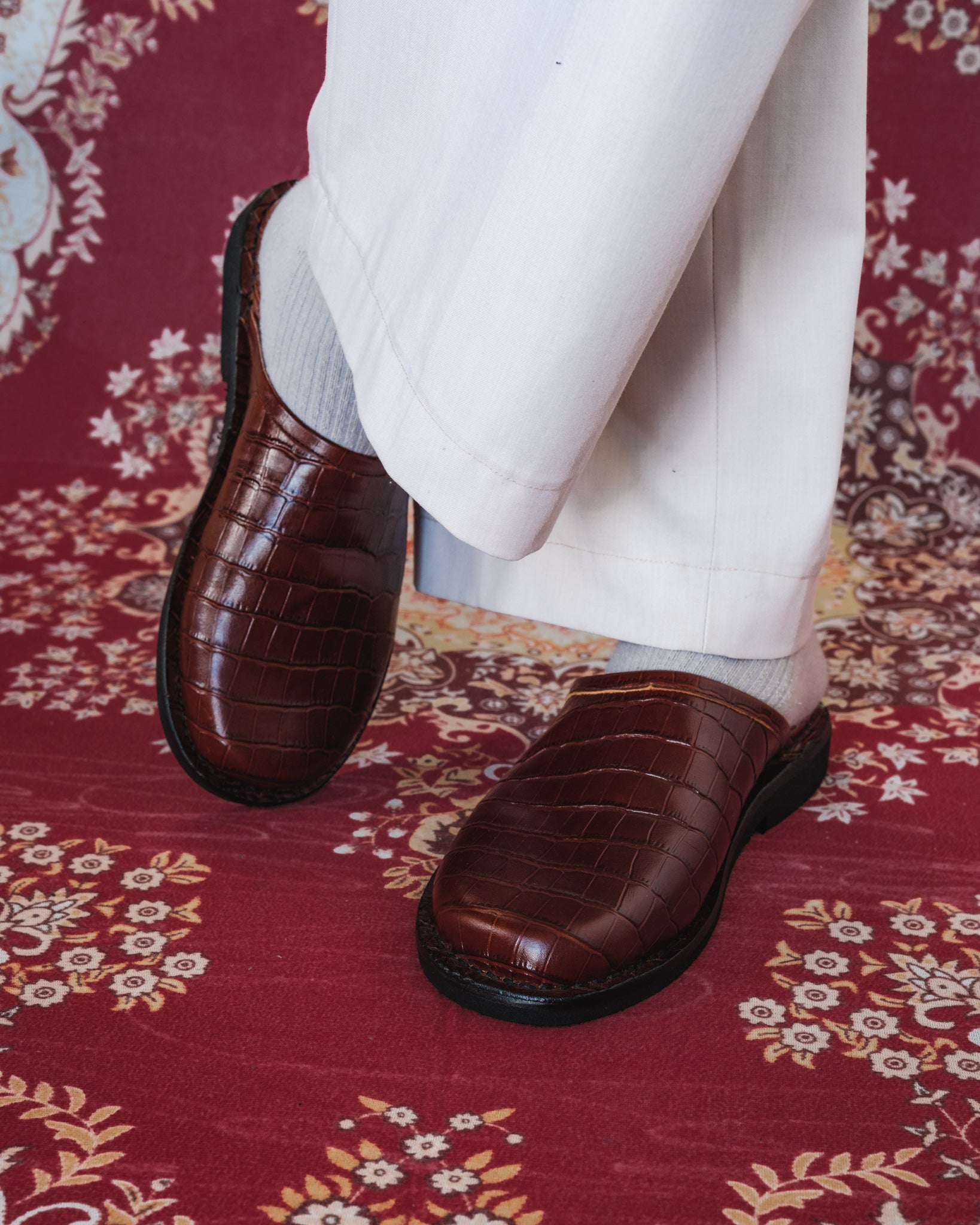 Crocodile Leather Mules - Dark Brown