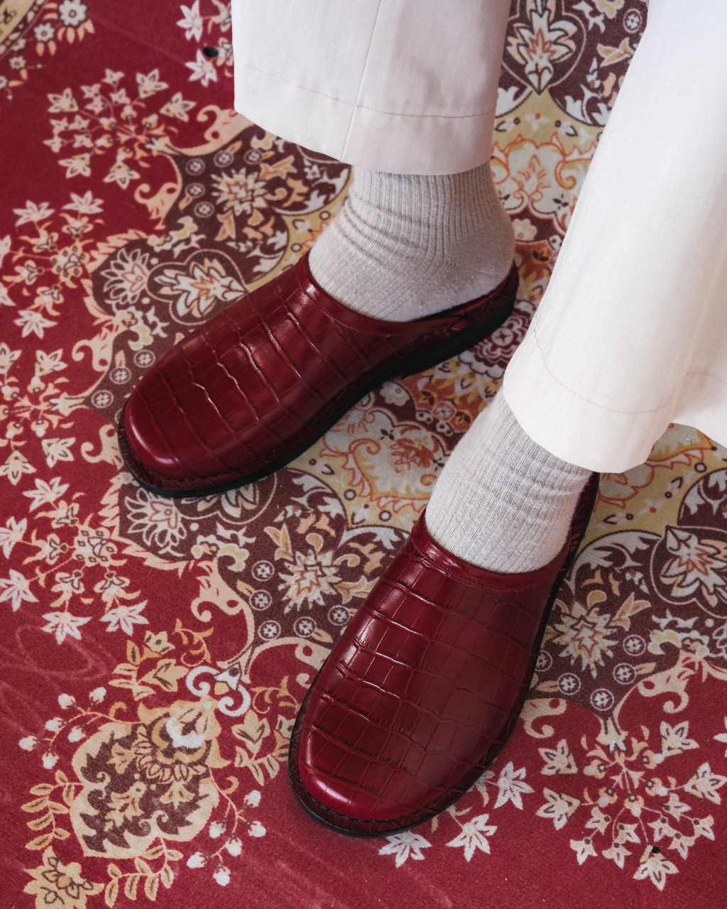 Crocodile Leather Mules - Red Wine