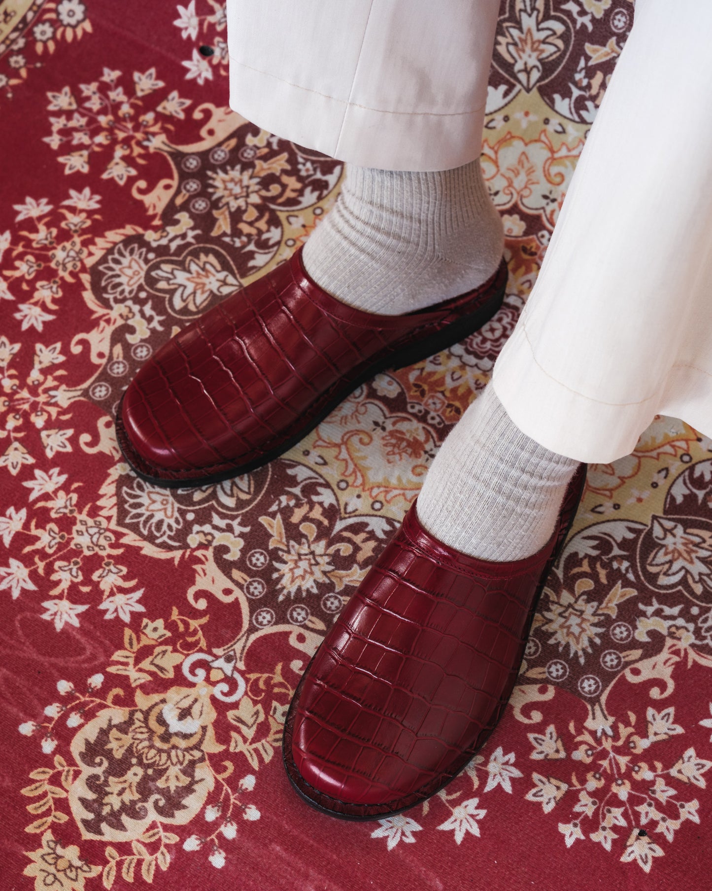 Crocodile Leather Mules - Red Wine