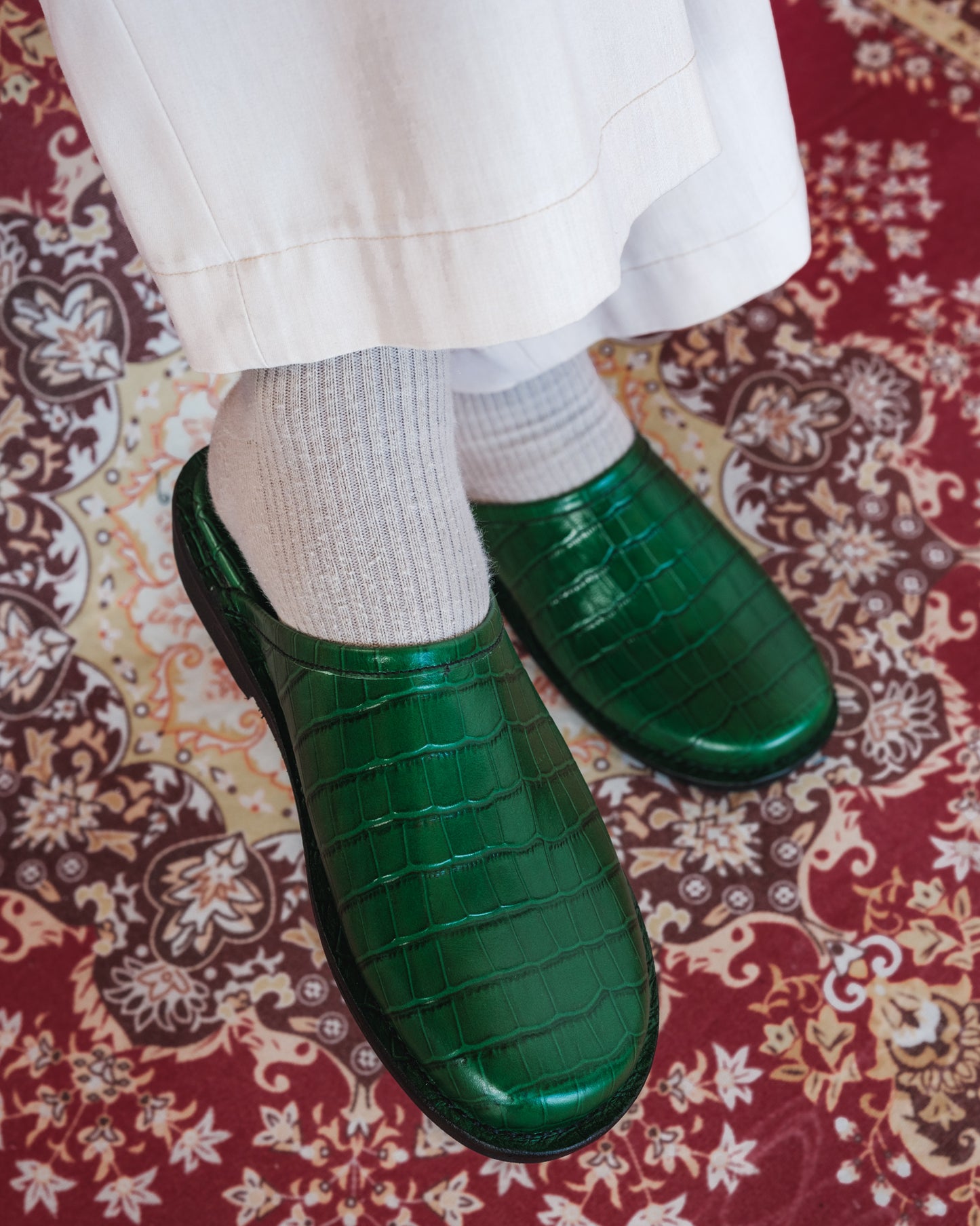 Crocodile Leather Mules - Dark Green