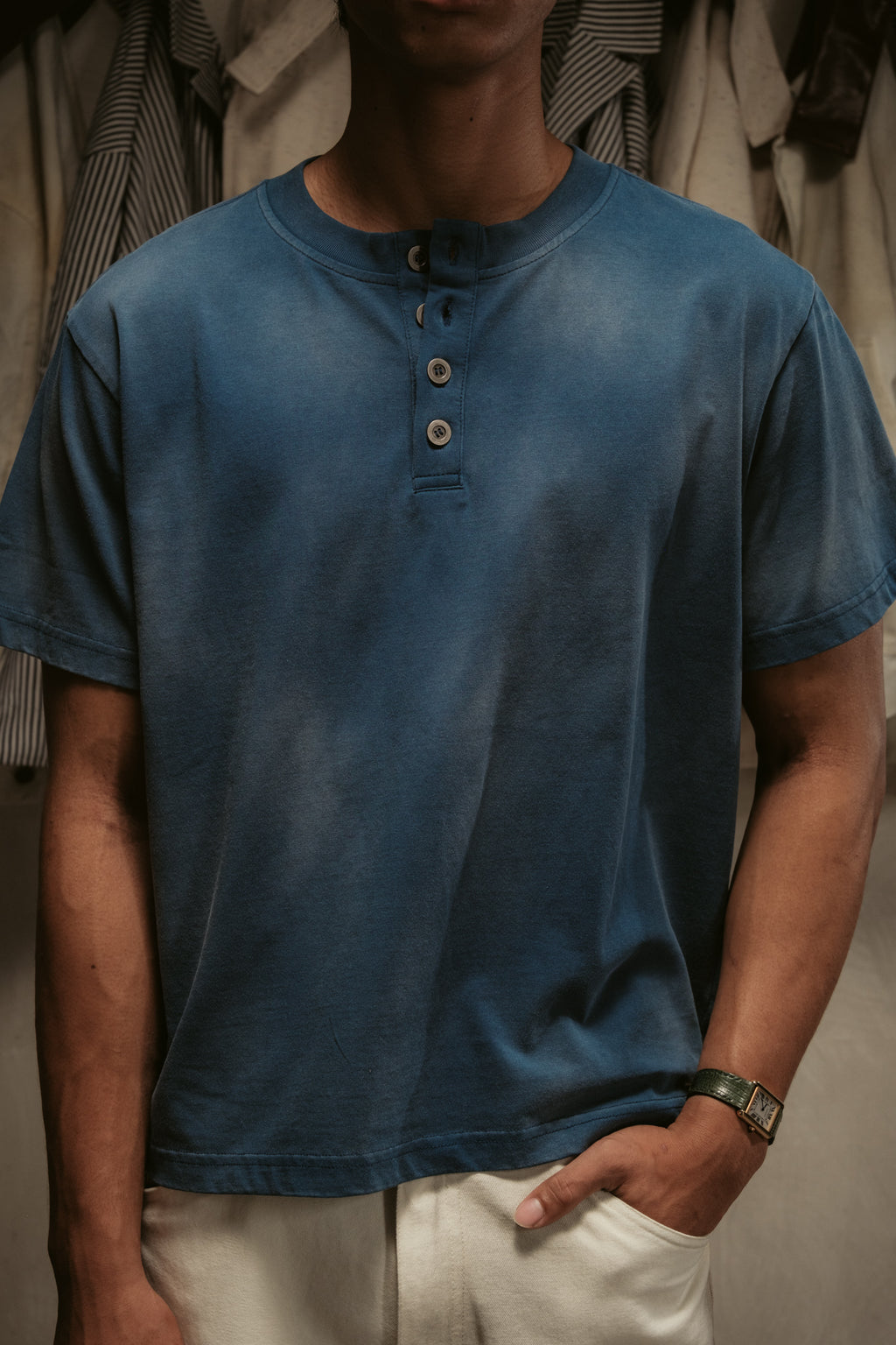 Sun Faded Henley - Vintage Blue