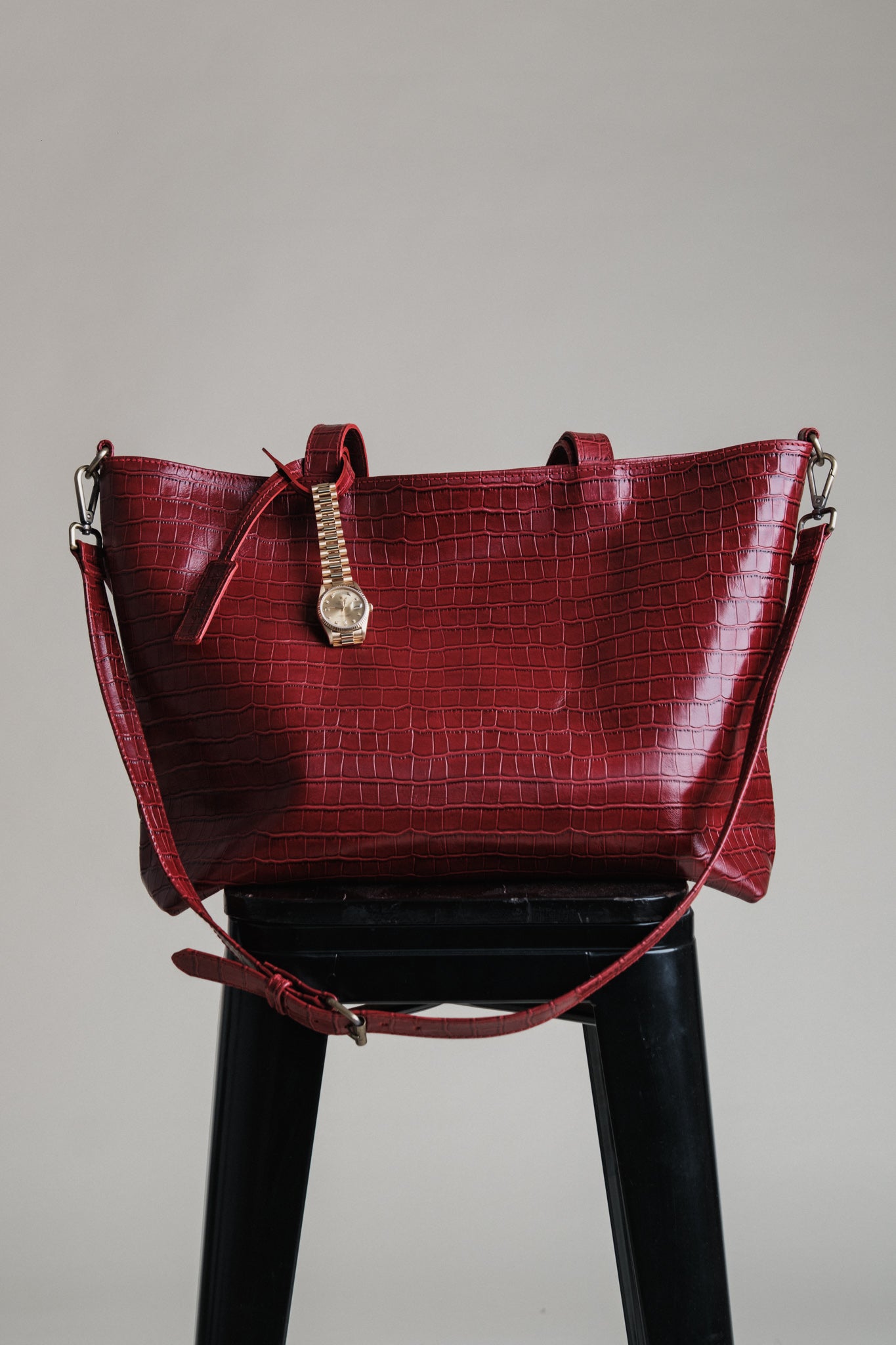 Crocodile Day Bag - Red Wine