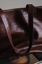 Crocodile Day Bag - Dark Brown
