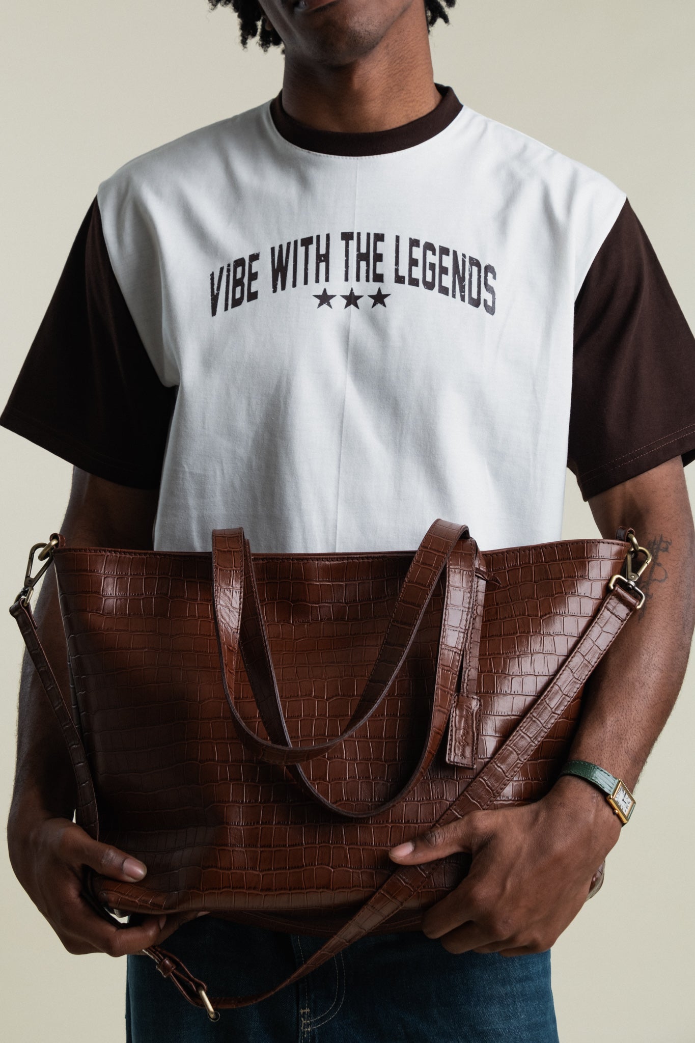 Crocodile Day Bag - Dark Brown
