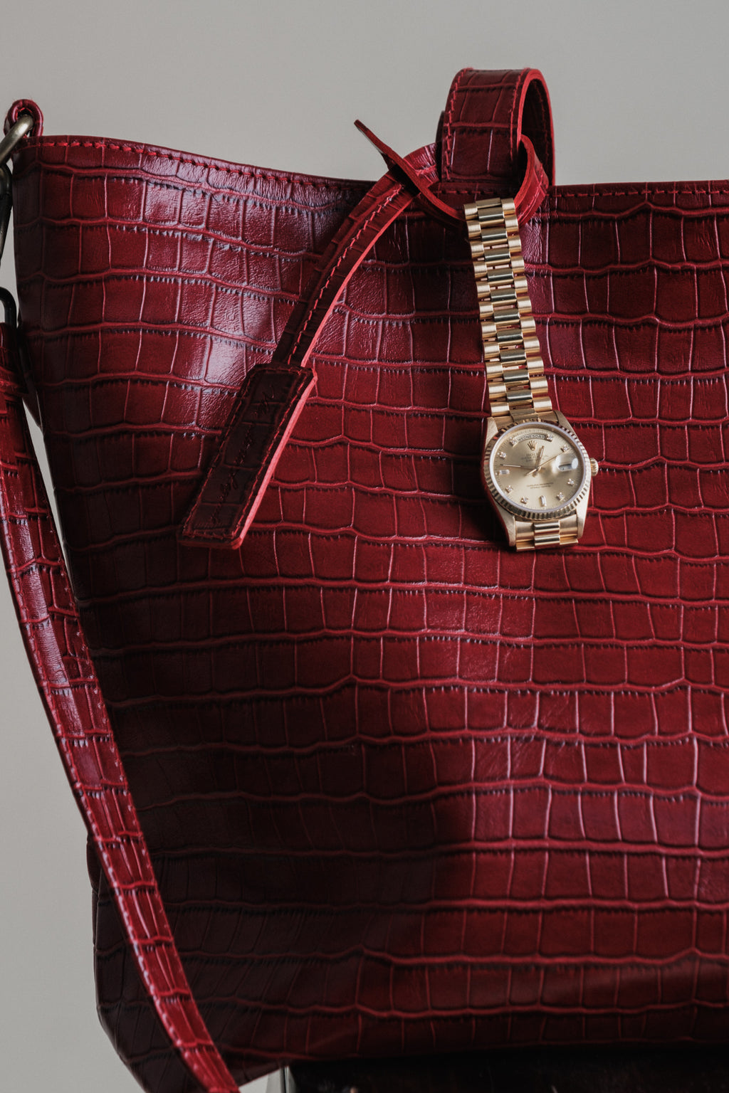 Crocodile Day Bag - Red Wine