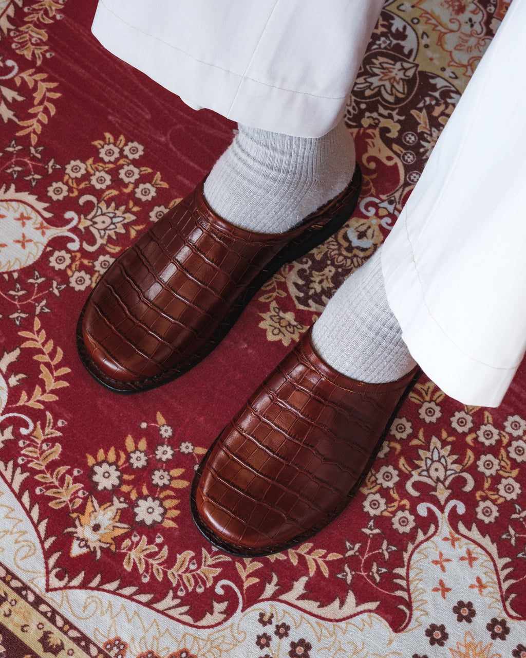 Crocodile Leather Mules - Dark Brown