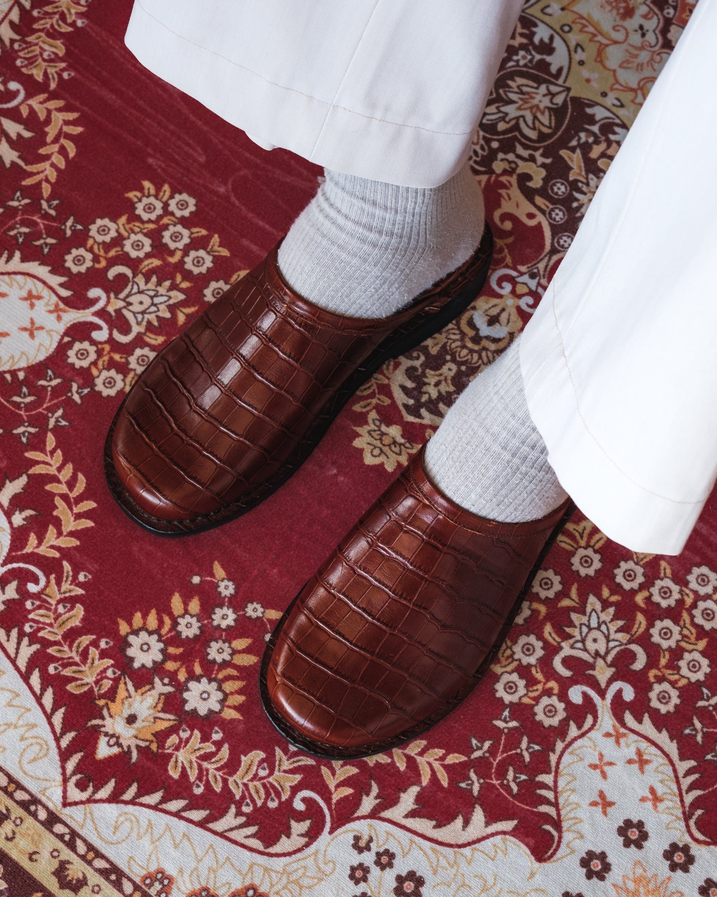 Crocodile Leather Mules - Dark Brown