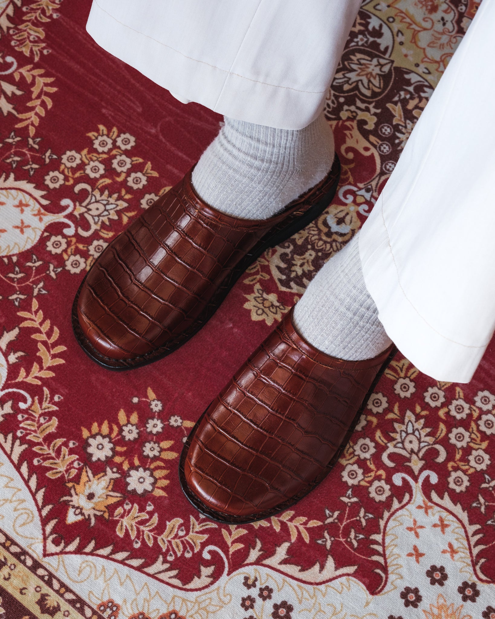 Crocodile Leather Mules - Dark Brown