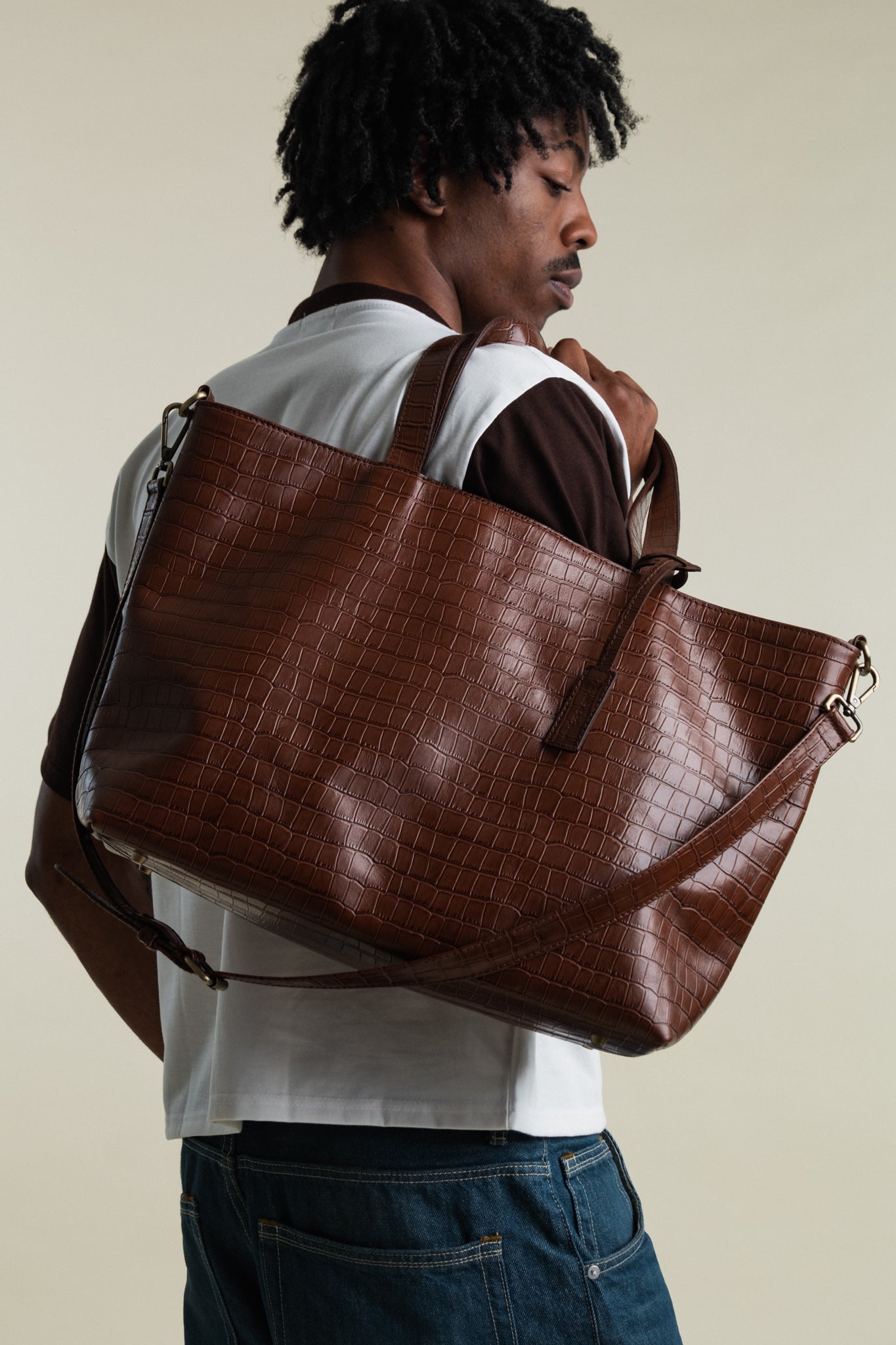 Crocodile Day Bag - Dark Brown