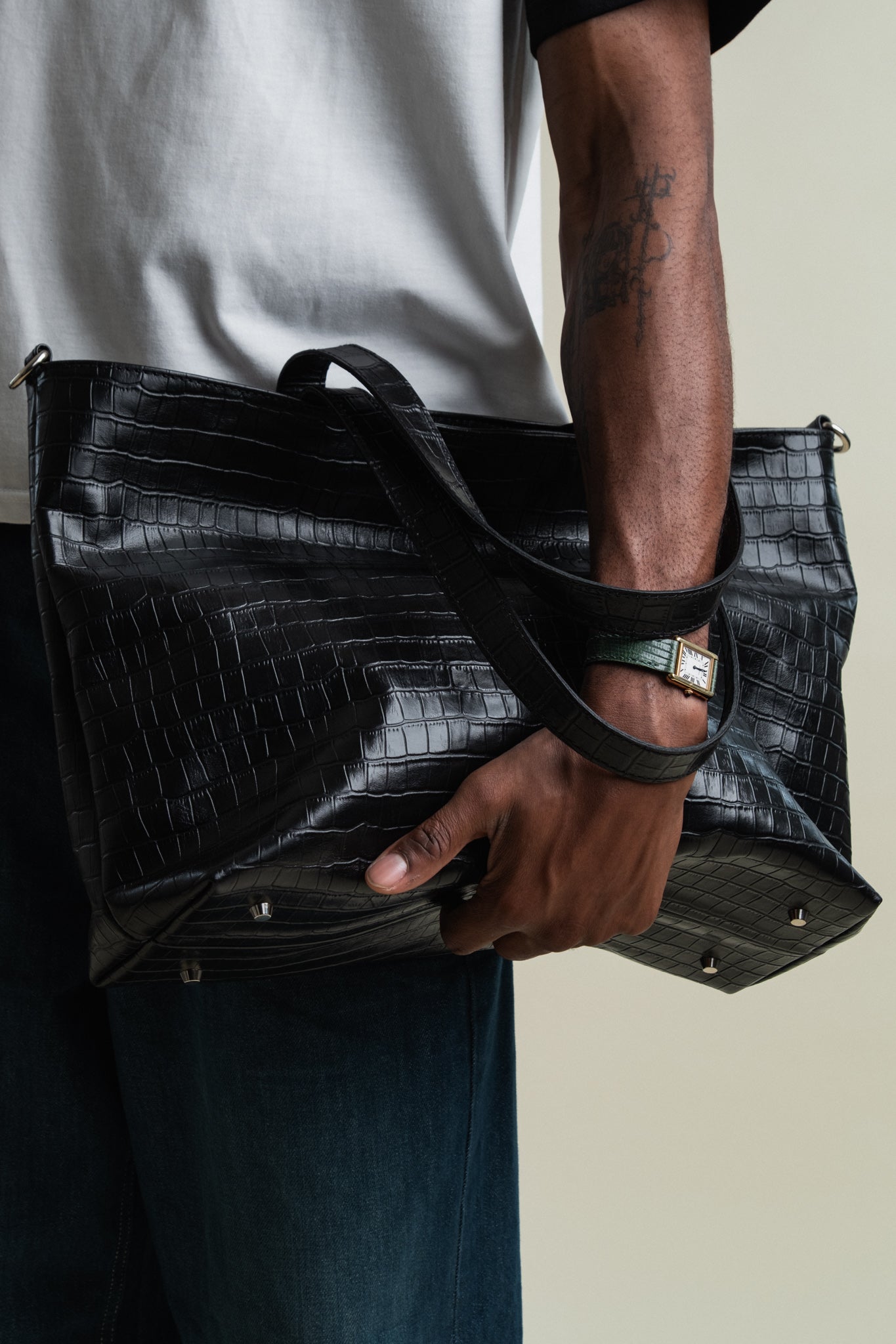 Crocodile Day Bag - Jet Black