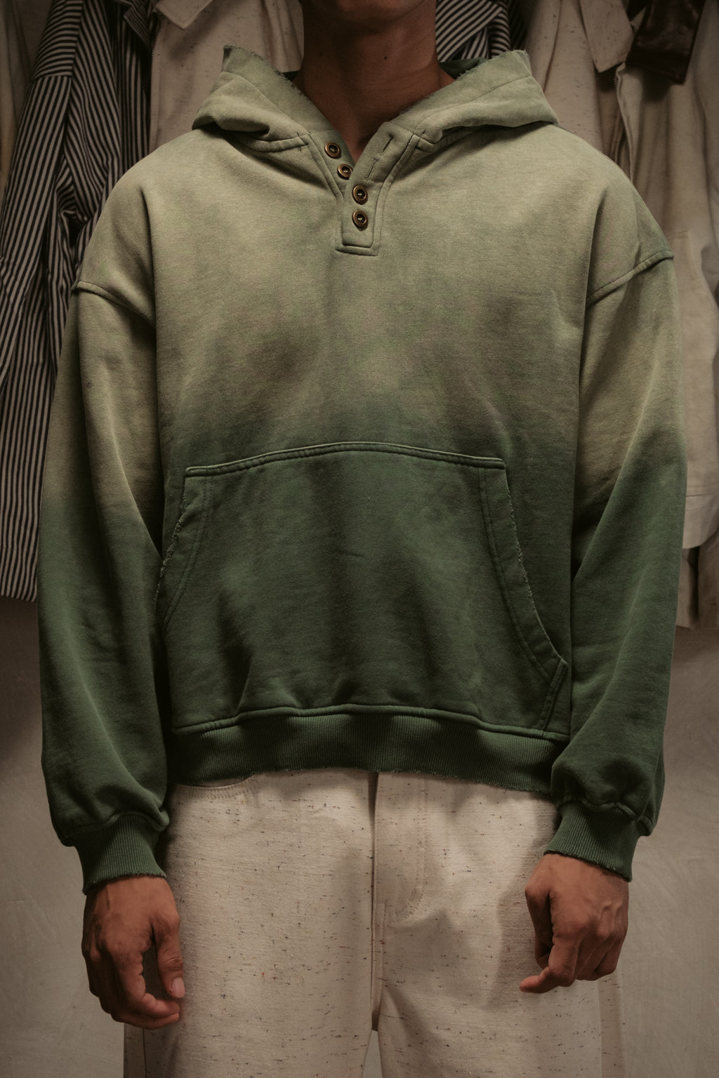 Sun Faded Hoodie Henley - Vintage Green