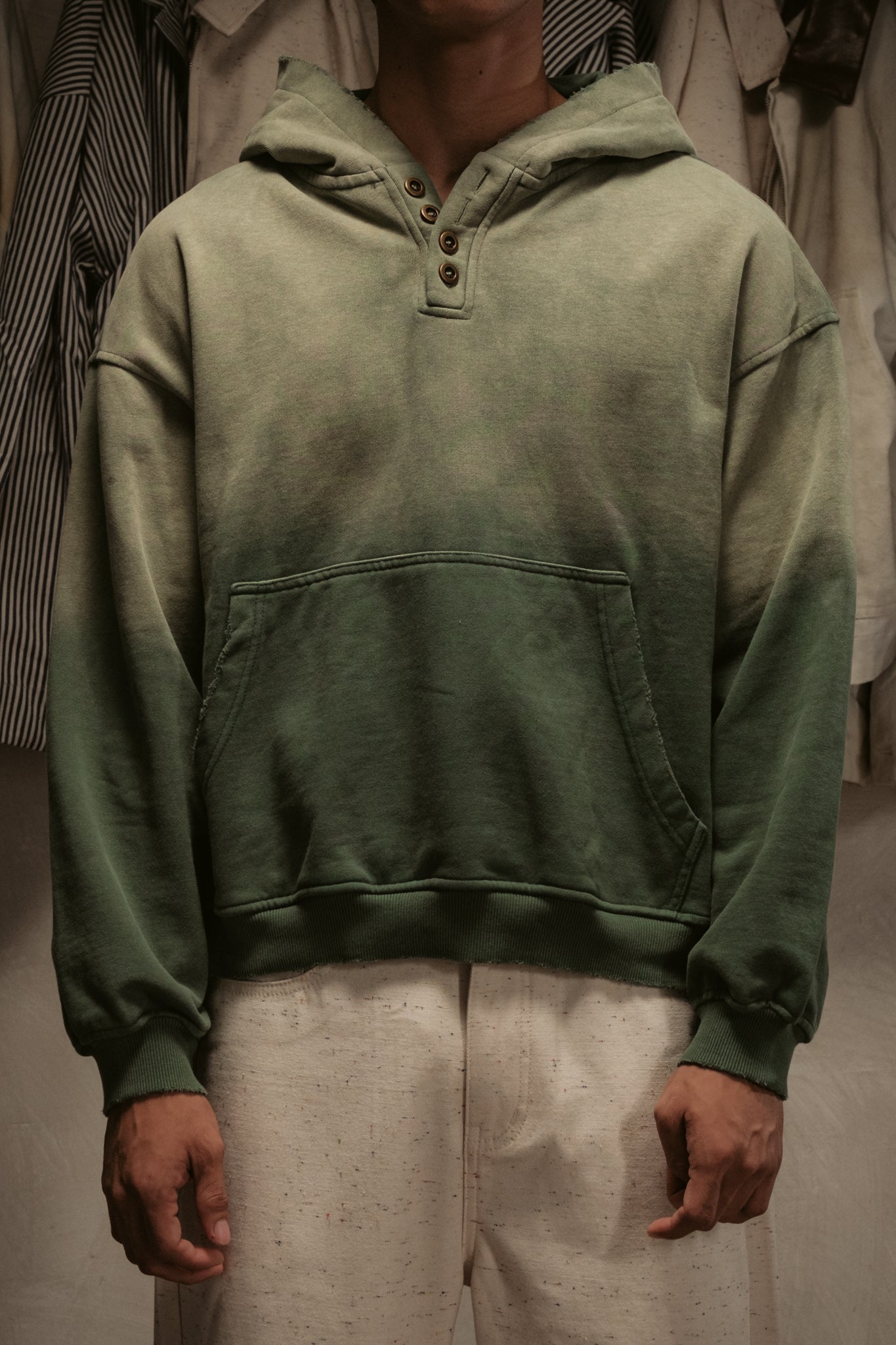 Sun Faded Hoodie Henley - Vintage Green