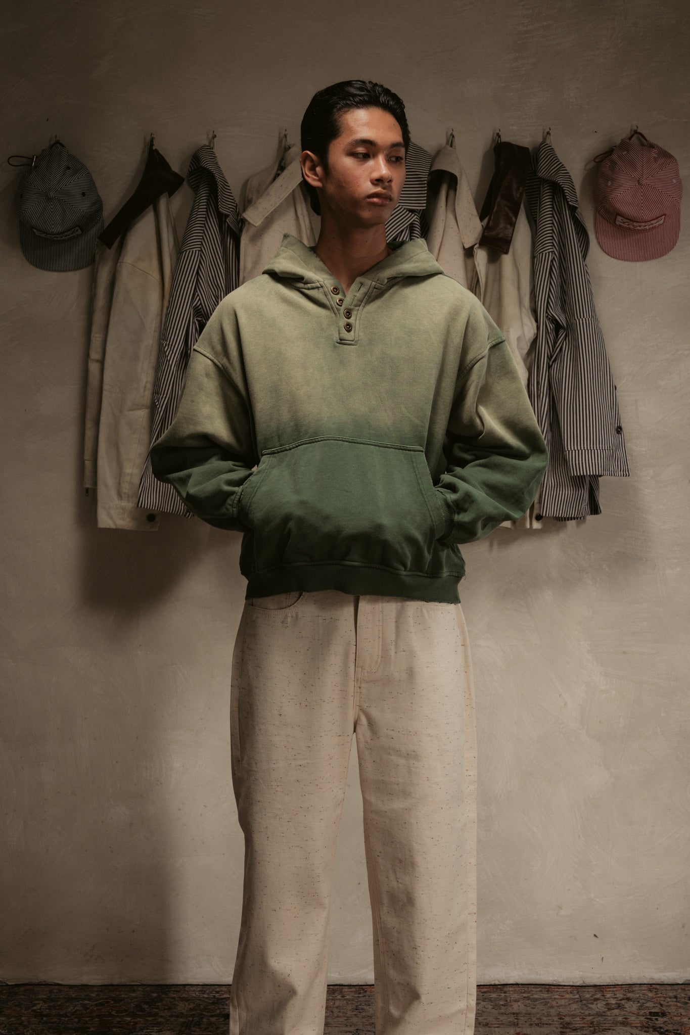 Sun Faded Hoodie Henley - Vintage Green