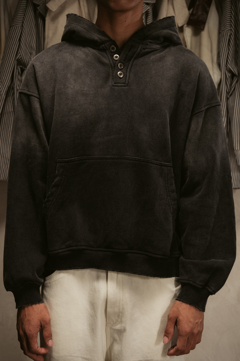 Sun Faded Hoodie Henley - Vintage Black