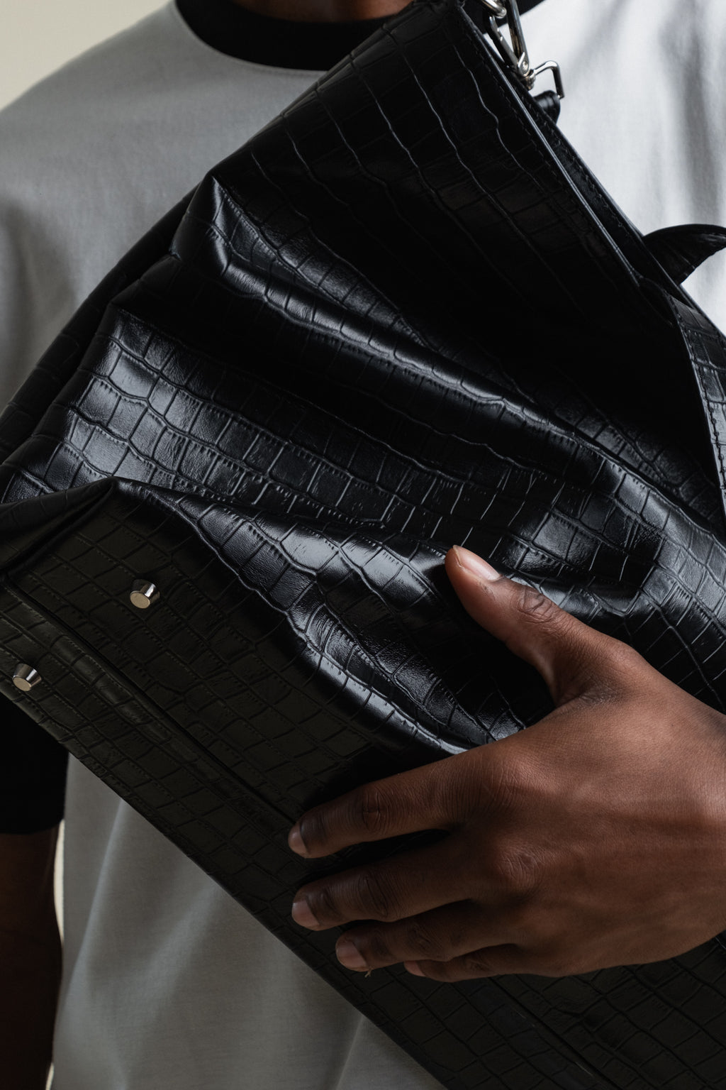 Crocodile Day Bag - Jet Black