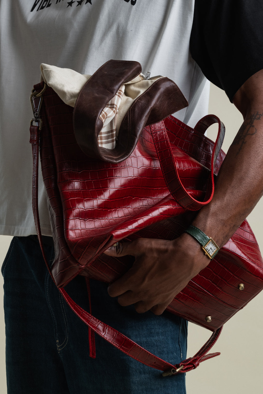 Crocodile Day Bag - Red Wine