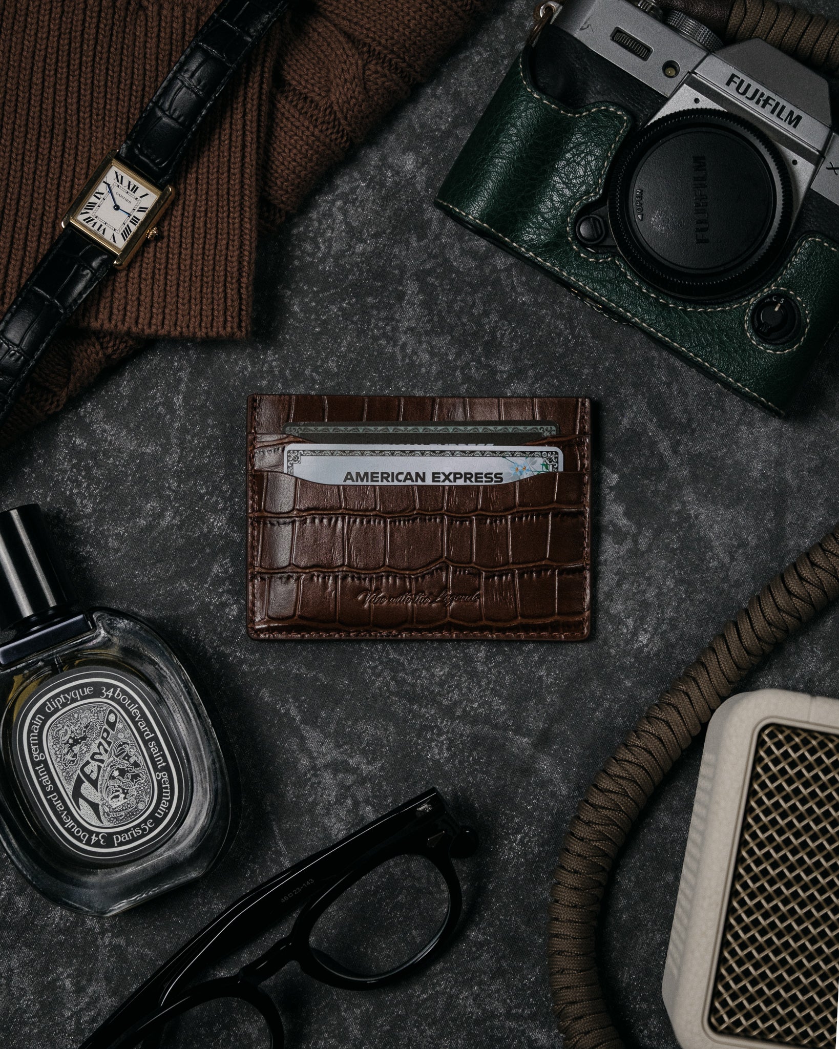 Crocodile Card Holder - Dark Brown