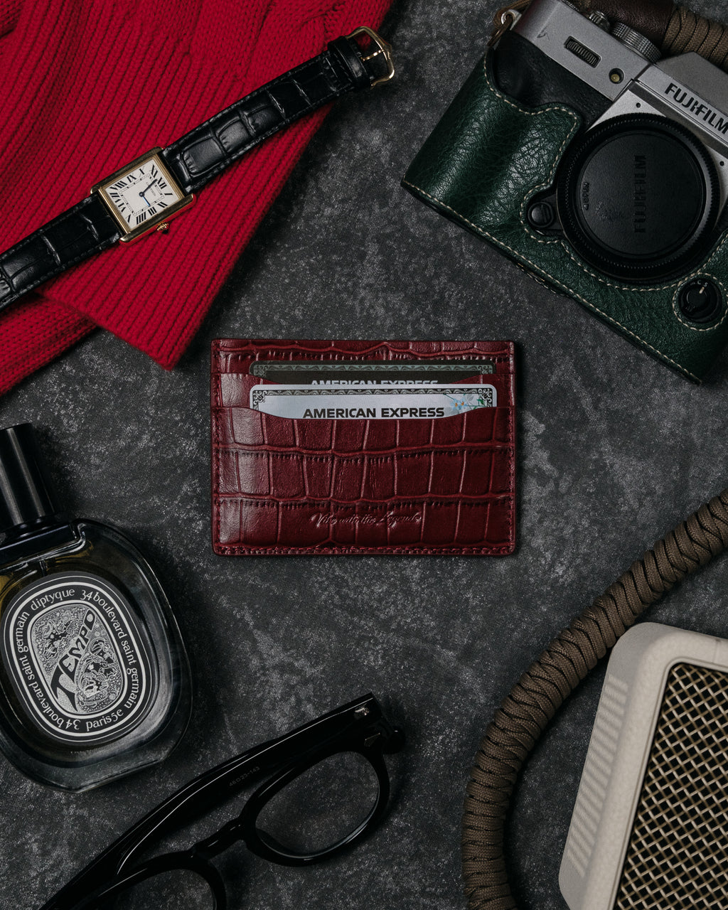 Crocodile Card Holder - Red Wine