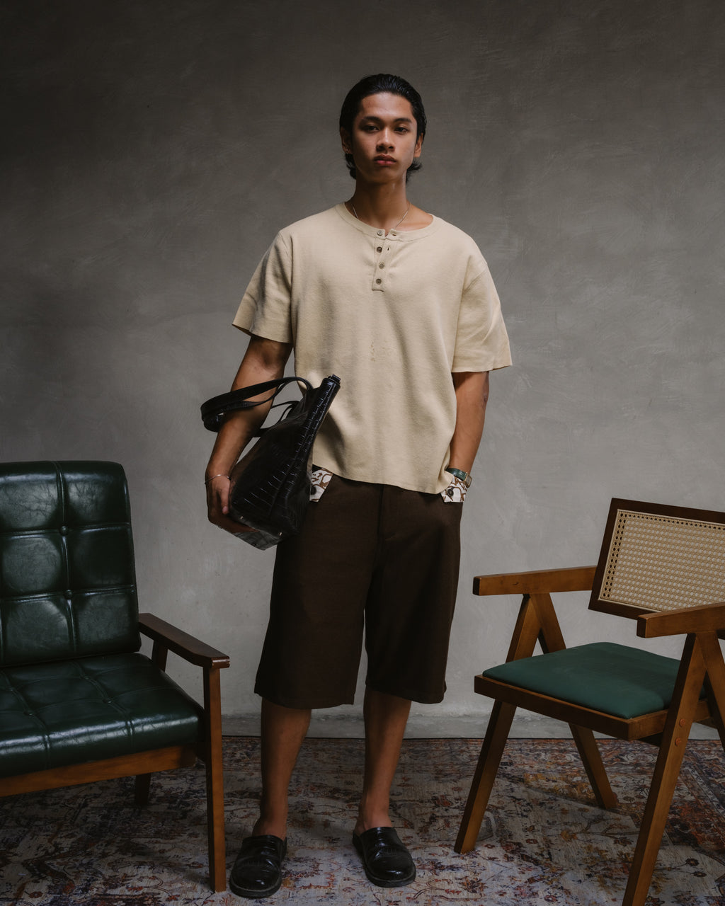 Knit Short-sleeve Henley - Pastel Sand Yellow