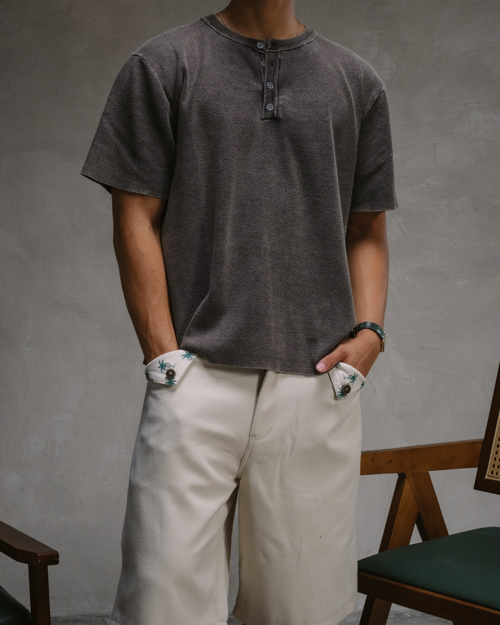 Knit Short-sleeve Henley - Light Washed Black
