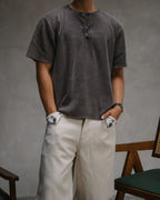 Knit Short-sleeve Henley - Light Washed Black