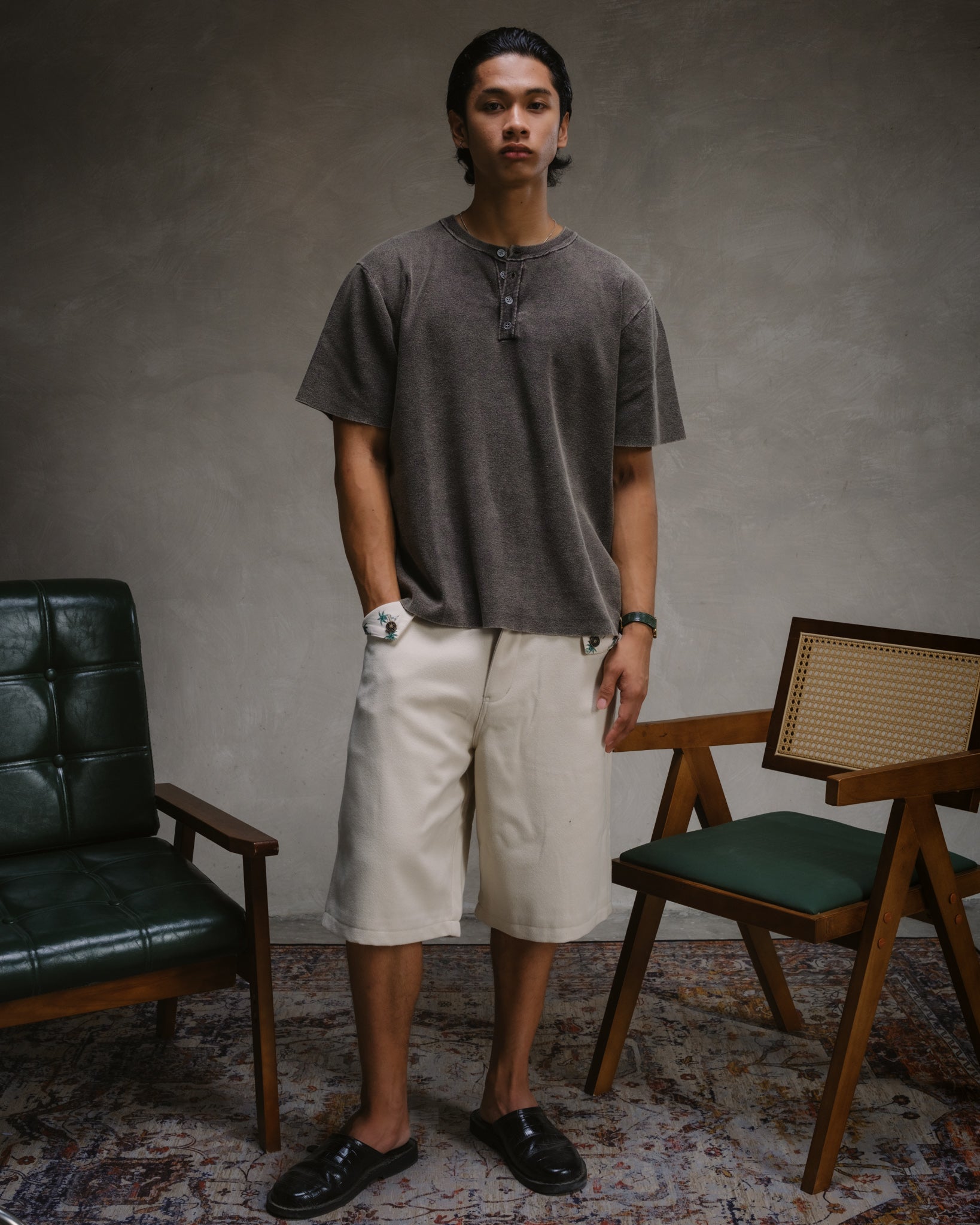 Knit Short-sleeve Henley - Light Washed Black