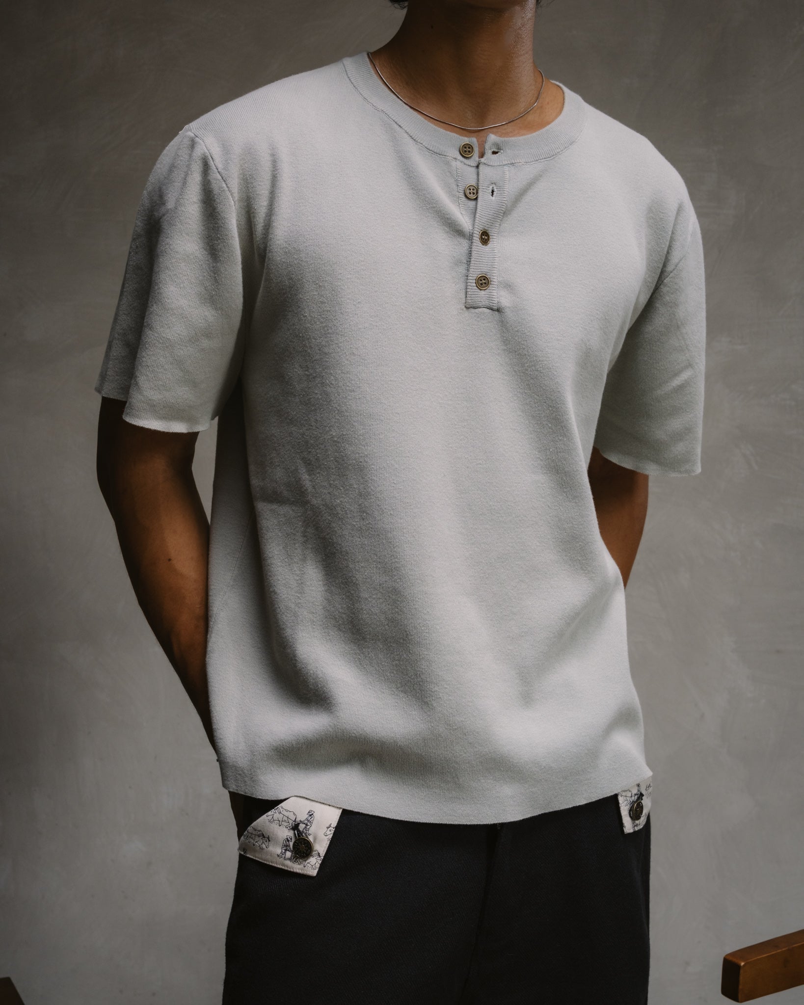 Knit Short-sleeve Henley - Sage Green