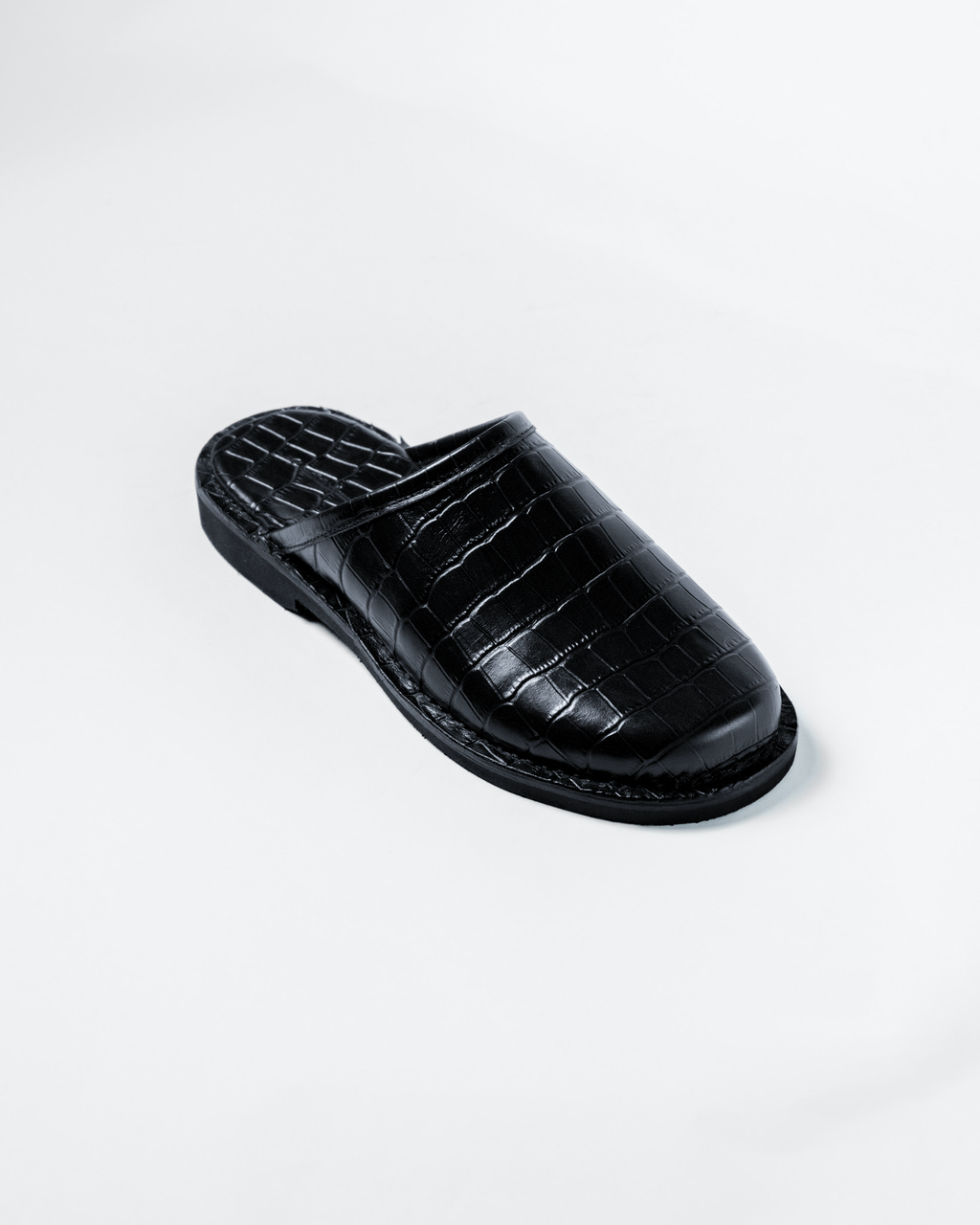 Crocodile Leather Mules - Jet Black