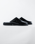 Crocodile Leather Mules - Jet Black